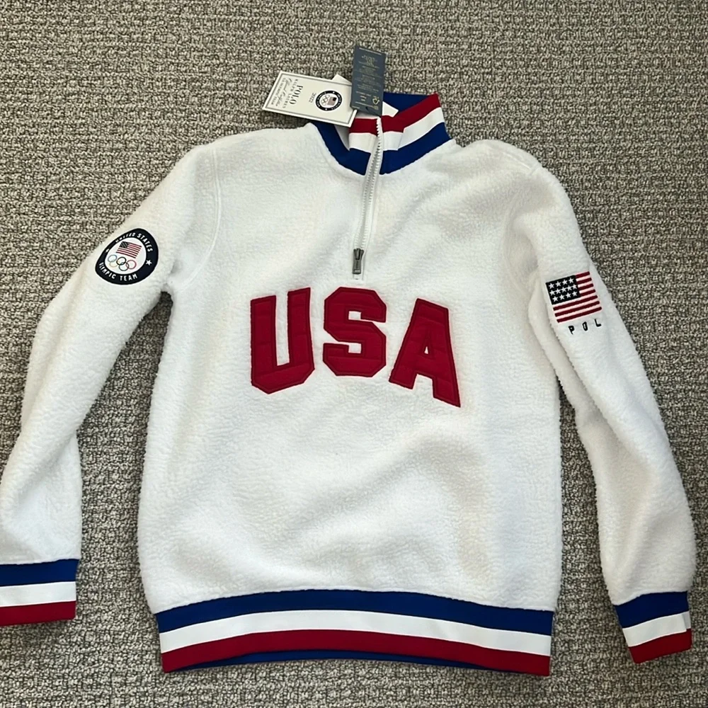 Polo Ralph Lauren US Olympic Team Sweater Fleece top Red White Blue Boys M L - Picture 1 of 10